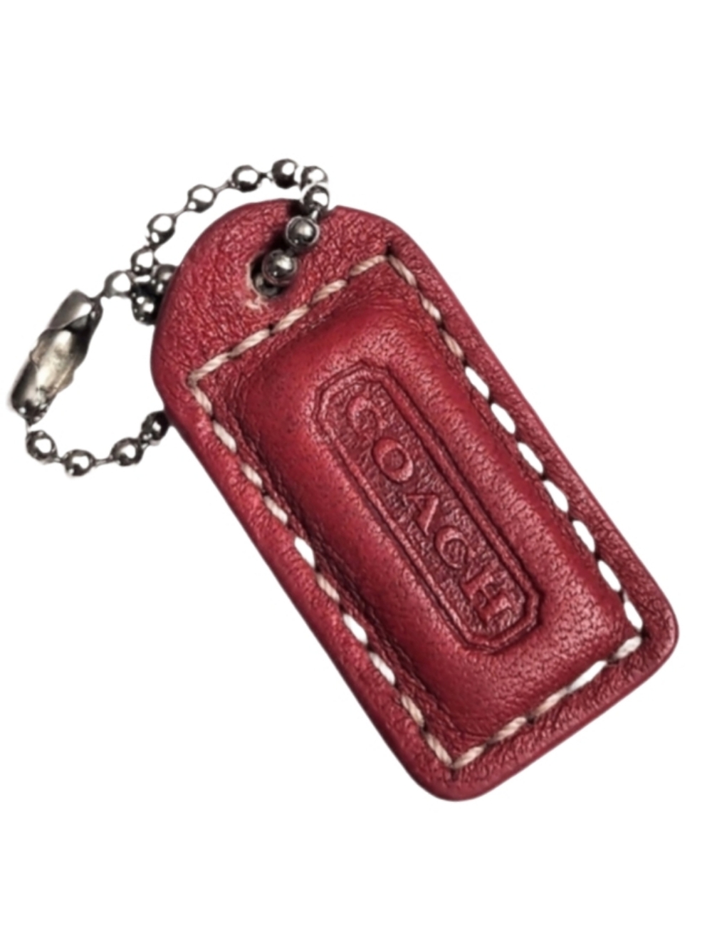 ❣️ 1.5" Coach Vintage Y2K Coral Red Leather Hangtag Bag Fob Mini Charm Keychain